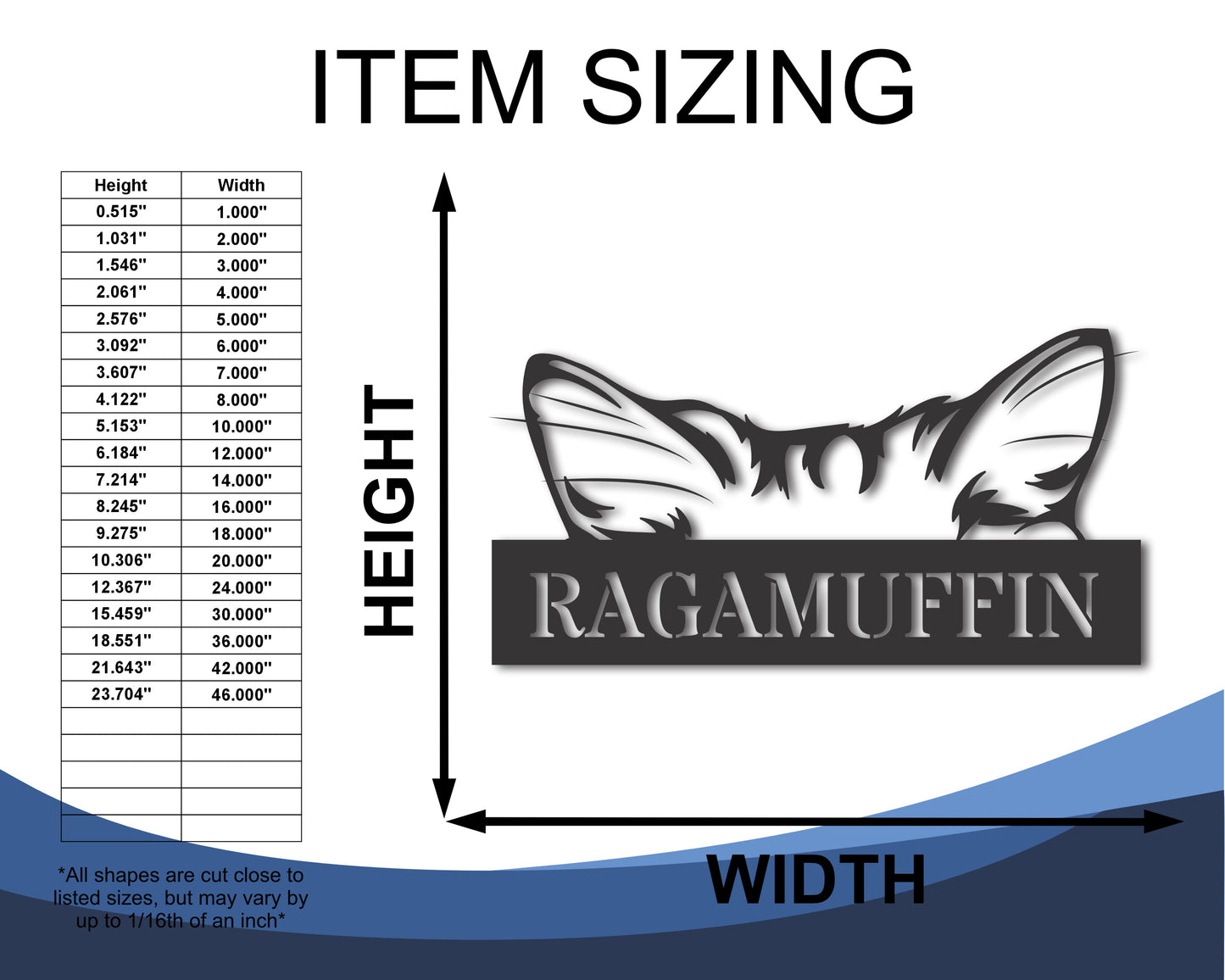 Custom Metal Ragamuffin Cat Wall Art - Metal Cat Breed Sign - 20+ Color Options - Up to 46"