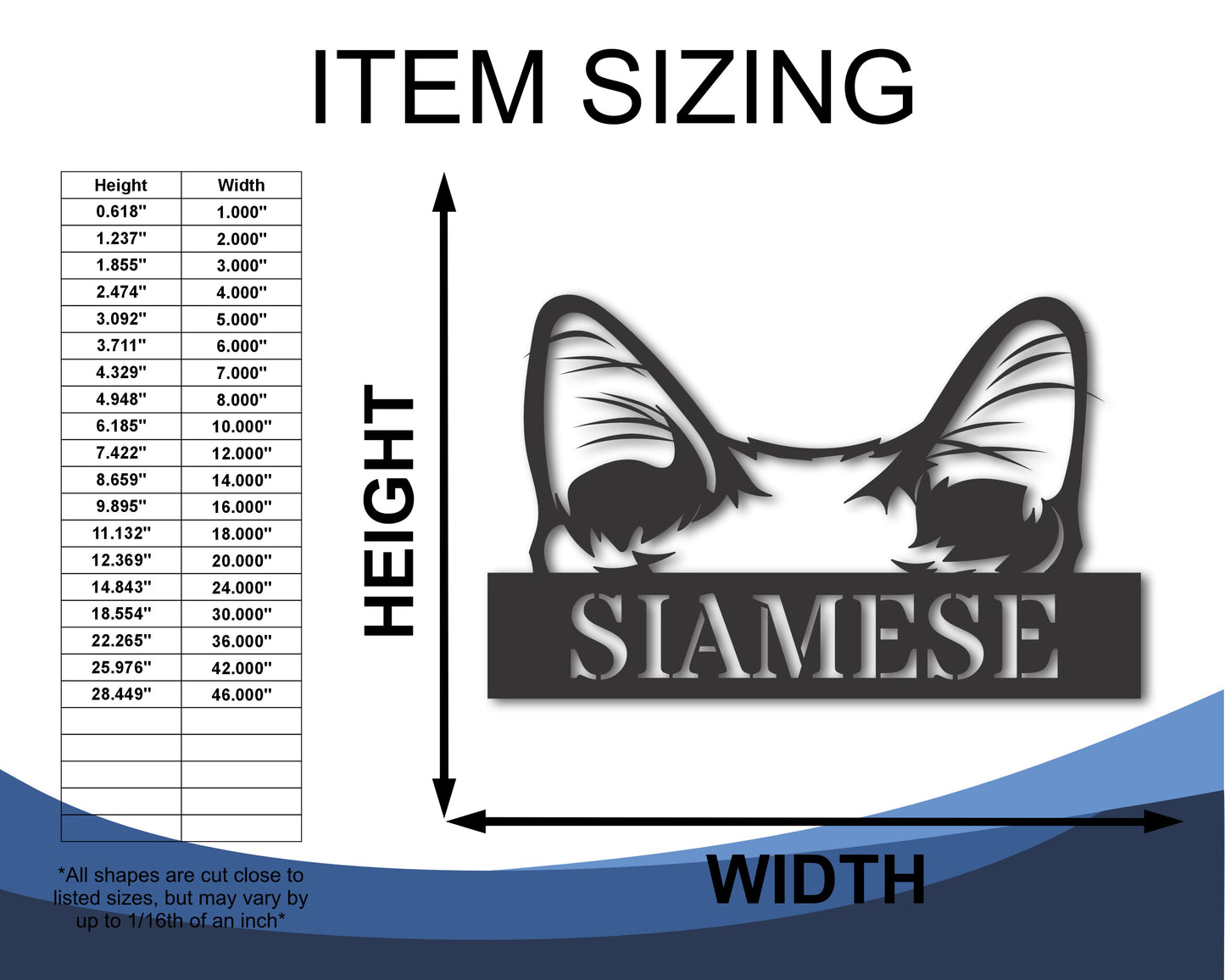 Custom Metal Siamese Cat Wall Art - Metal Cat Breed Sign - 20+ Color Options - Up to 46"