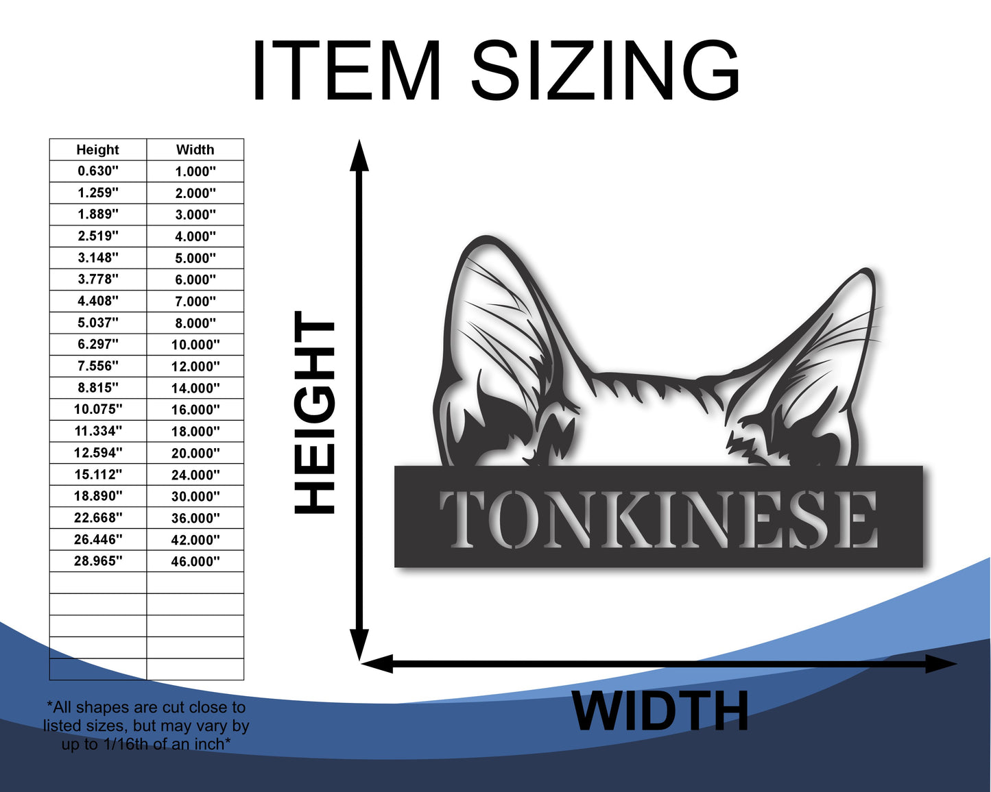 Custom Metal Tonkinese Cat Wall Art - Metal Cat Breed Sign - 20+ Color Options - Up to 46"