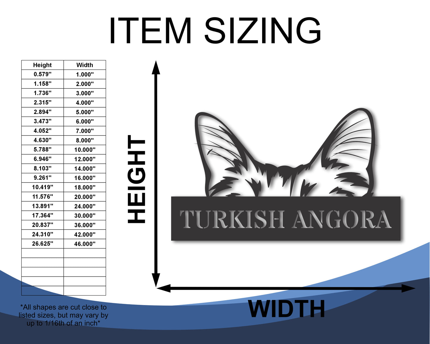 Custom Metal Turkish Angora Cat Wall Art - Metal Cat Breed Sign - 20+ Color Options - Up to 46"