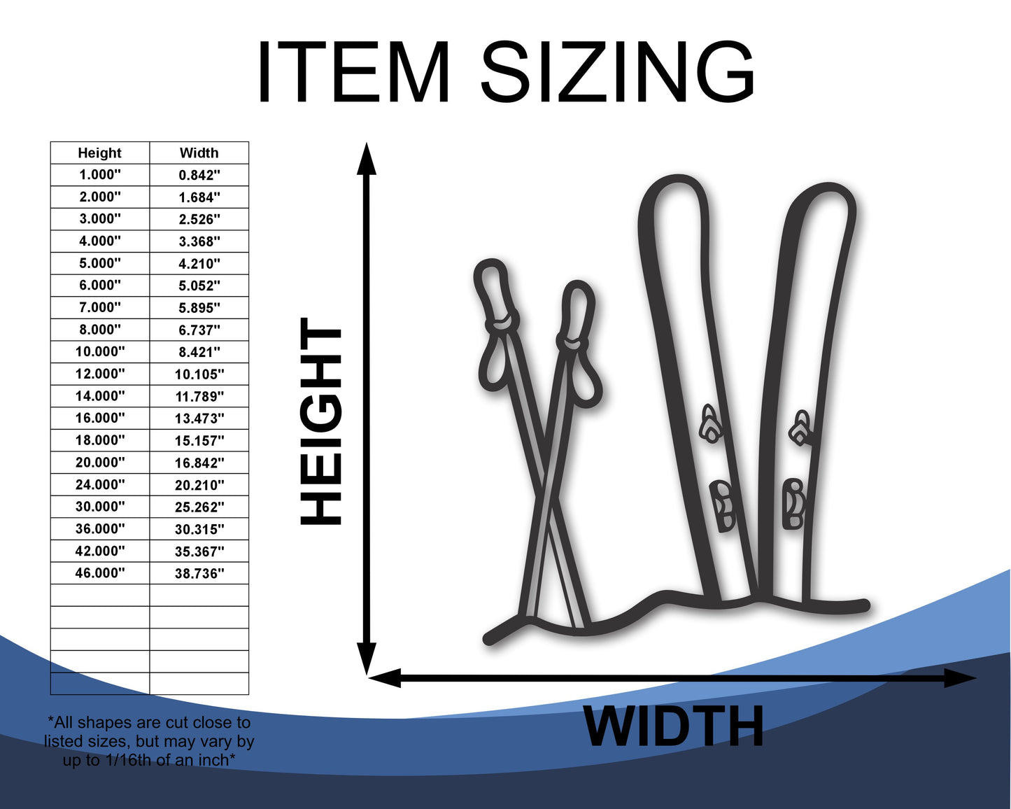 Custom Metal Ski Accessories Wall Art | Indoor Outdoor | Up to 46" | 20+ Color Options