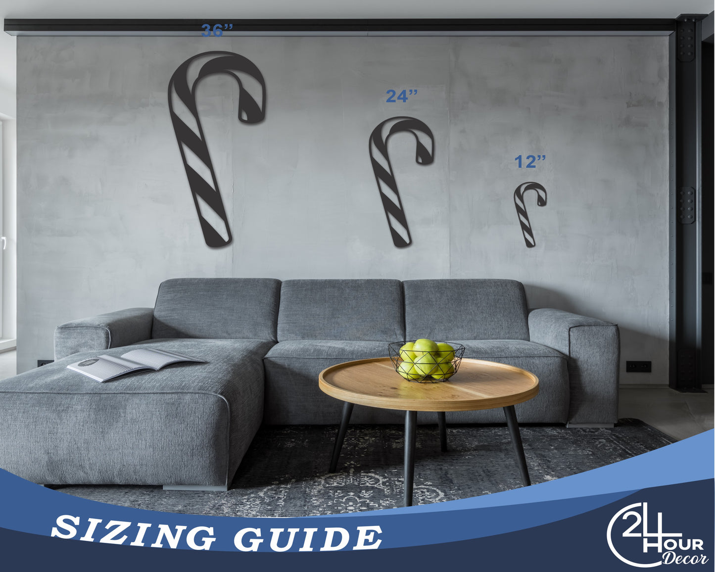 Custom Metal Candy Cane Wall Art | Indoor Outdoor | Up to 46" | 20+ Color Options