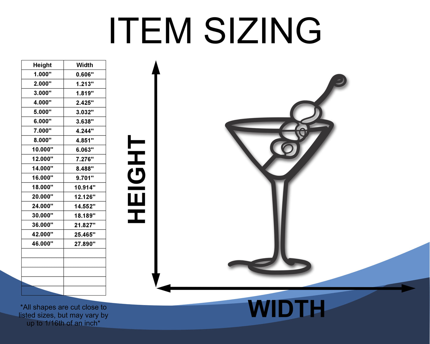 Custom Metal Minimal Dirty Martini Wall Art | Indoor Outdoor | Up to 46" | 20+ Color Options
