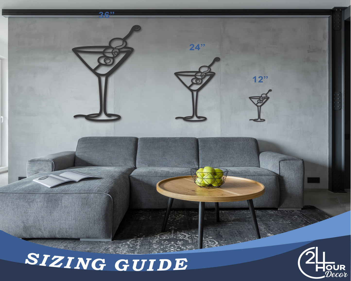 Custom Metal Minimal Dirty Martini Wall Art | Indoor Outdoor | Up to 46" | 20+ Color Options