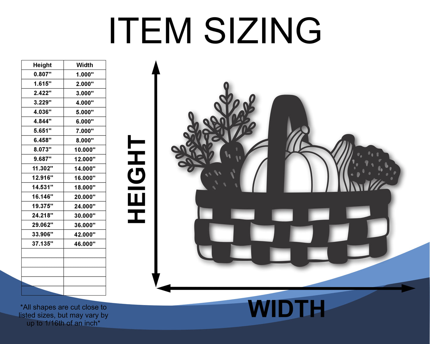 Custom Metal Vegetable Basket Wall Art | Indoor Outdoor | Up to 46" | 20+ Color Options
