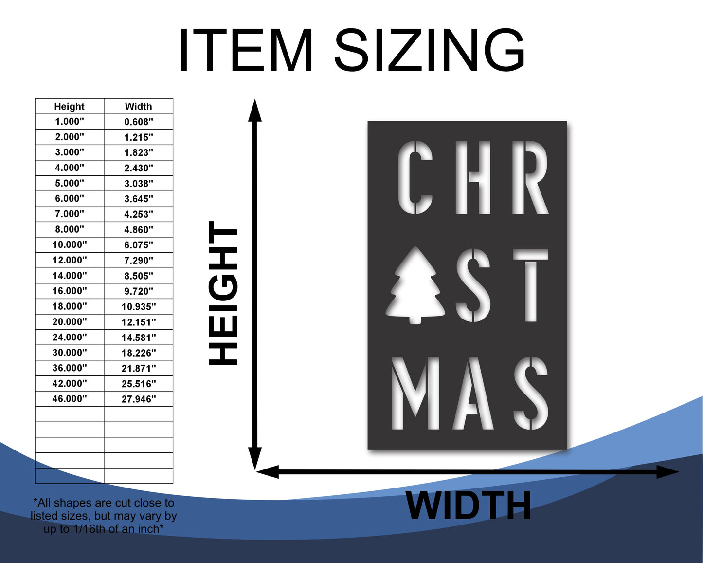 Custom Metal Christmas Sign Wall Art | Indoor Outdoor | Up to 46" | 20+ Color Options