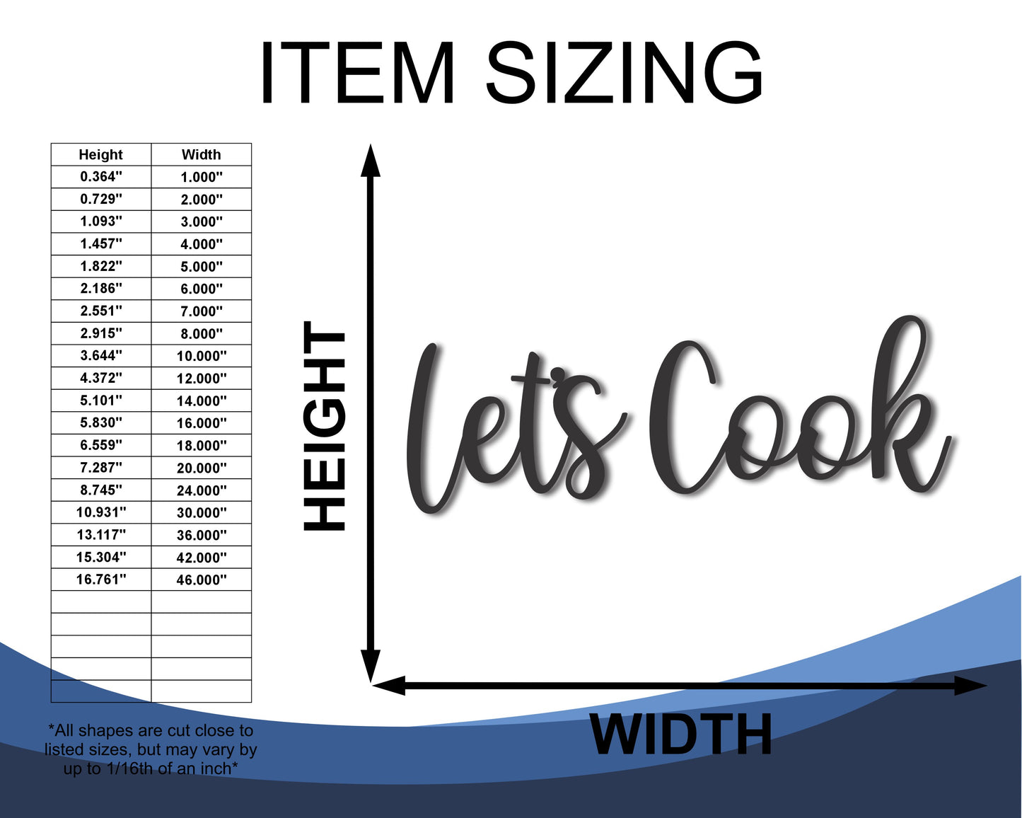 Custom Metal 2pc Let's Cook Script Wall Art | Indoor Outdoor | Up to 46" | 20+ Color Options