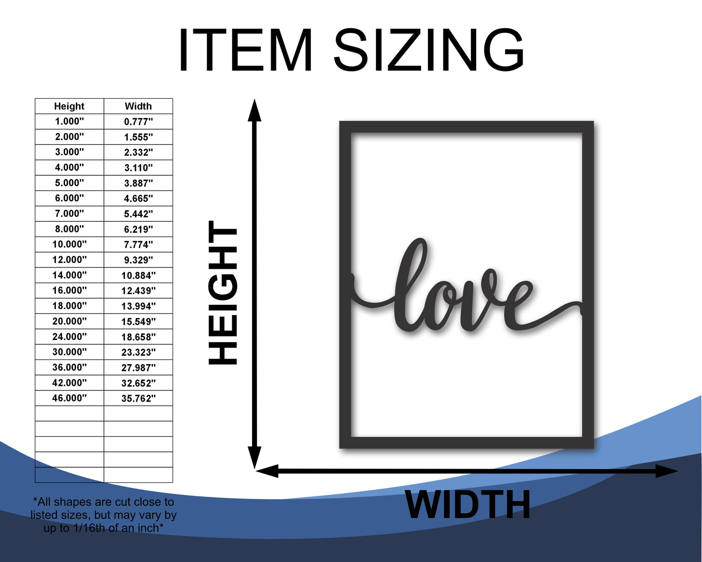 Custom Metal Love Frame Wall Art | Indoor Outdoor | Up to 46" | 20+ Color Options