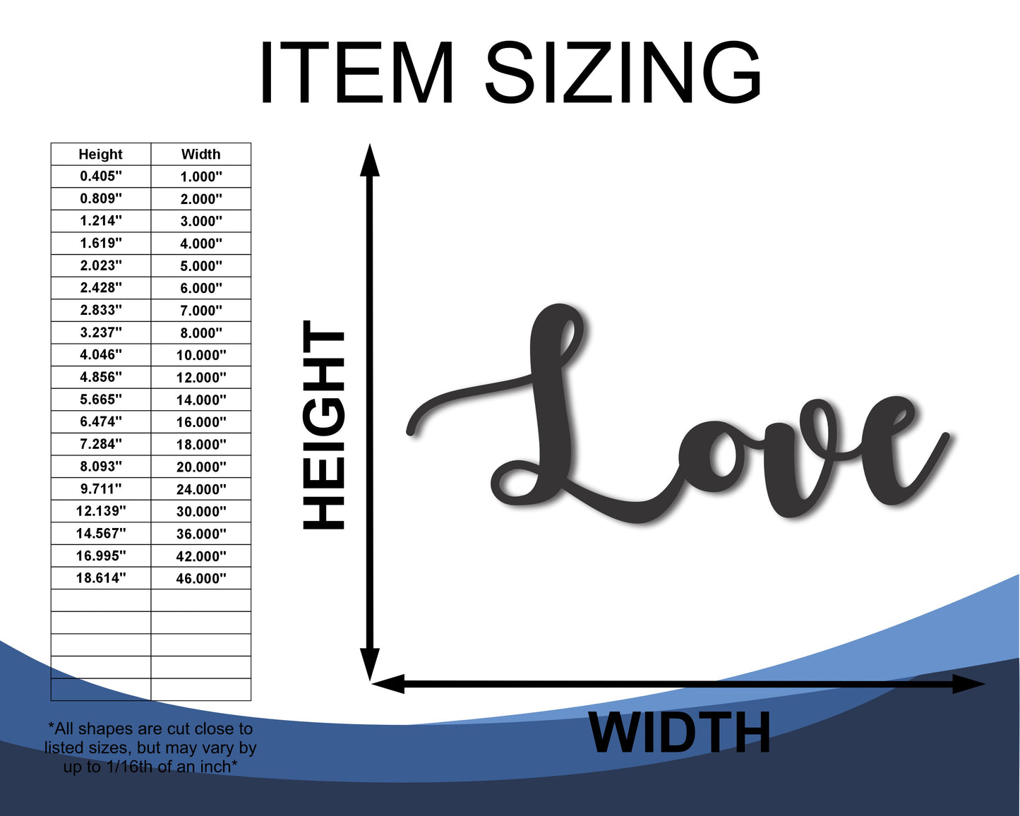 Custom Metal Love Script Wall Art | Indoor Outdoor | Up to 46" | 20+ Color Options