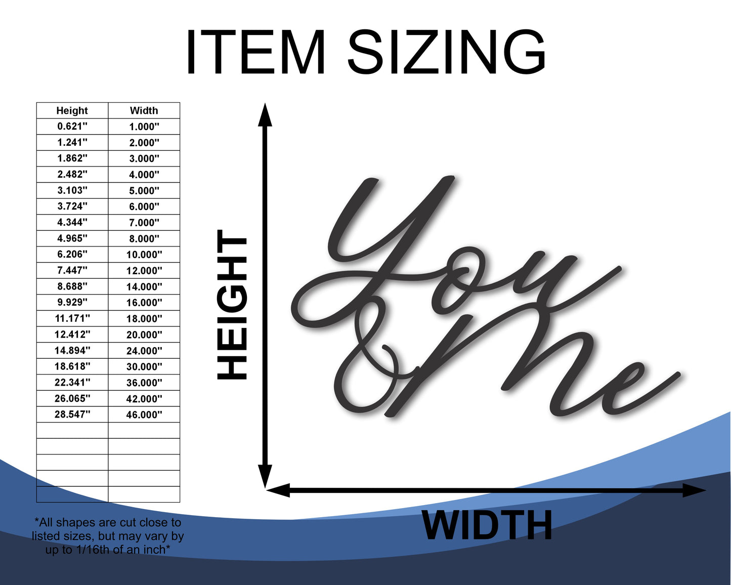 Custom Metal You & Me Script Wall Art | Indoor Outdoor | Up to 46" | 20+ Color Options