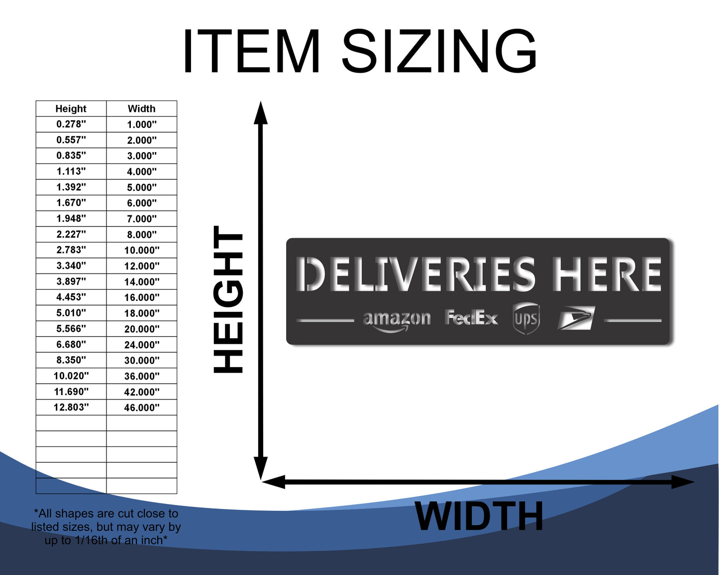 Custom Metal Deliveries Here Sign | Indoor Outdoor | Up to 46" | 20+ Color Options