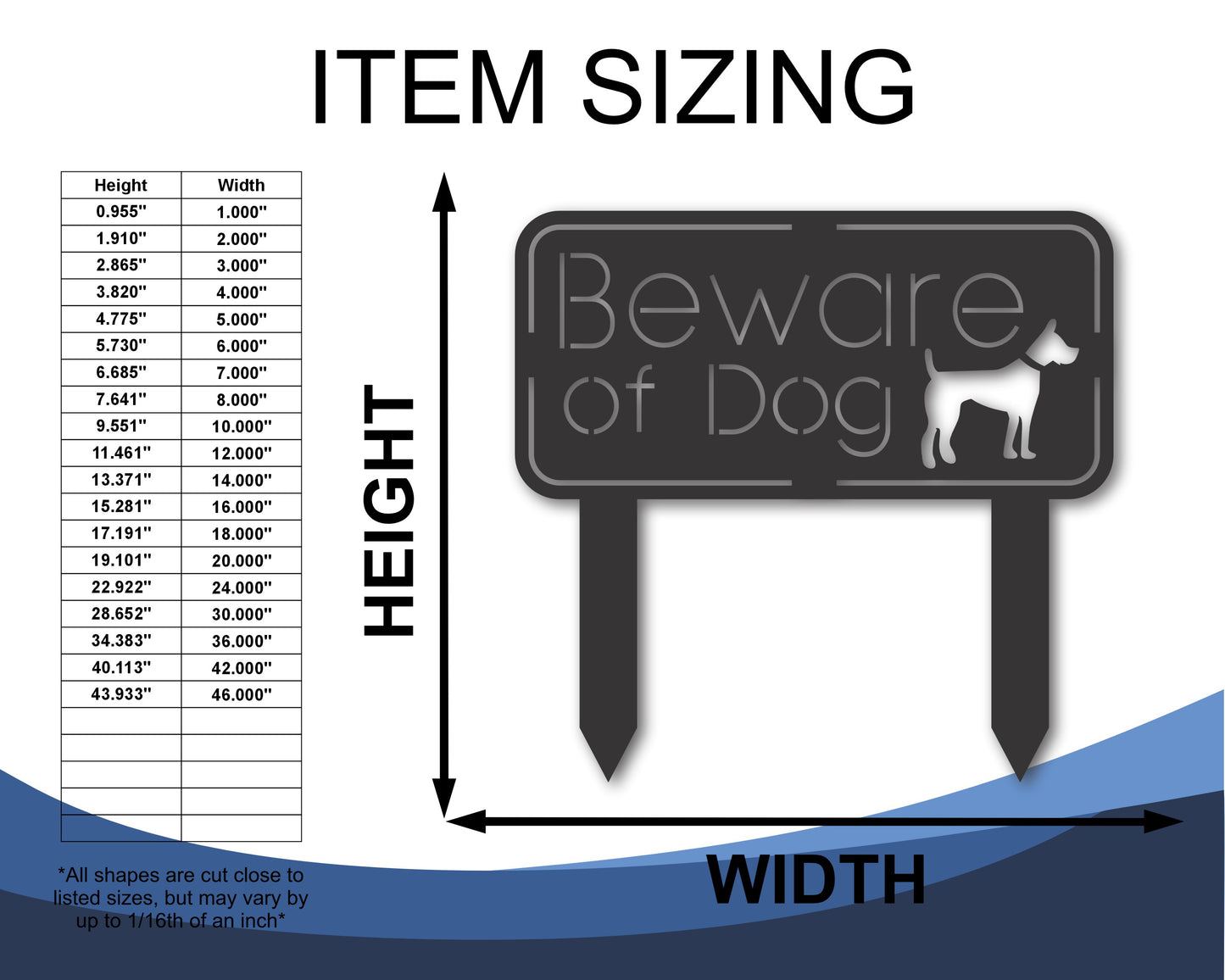 Custom Metal Beware of Dog Yard Stake | Outdoor | Up to 46" | 20+ Color Options