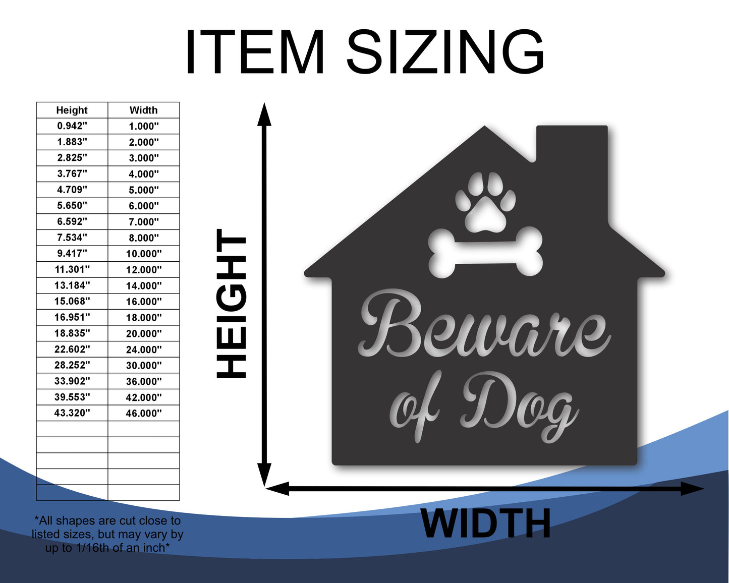 Custom Metal Beware of Dog Sign | Indoor Outdoor | Up to 46" | 20+ Color Options