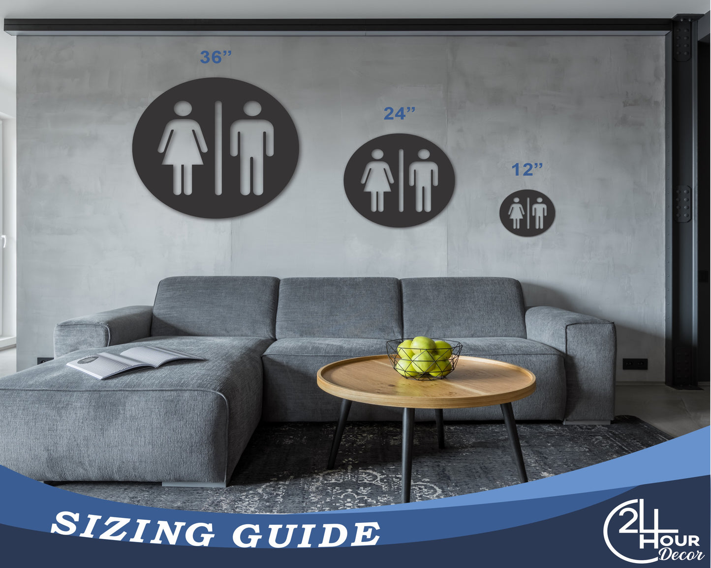 Custom Metal Circle Restroom Sign | Indoor Outdoor | Up to 46" | 20+ Color Options
