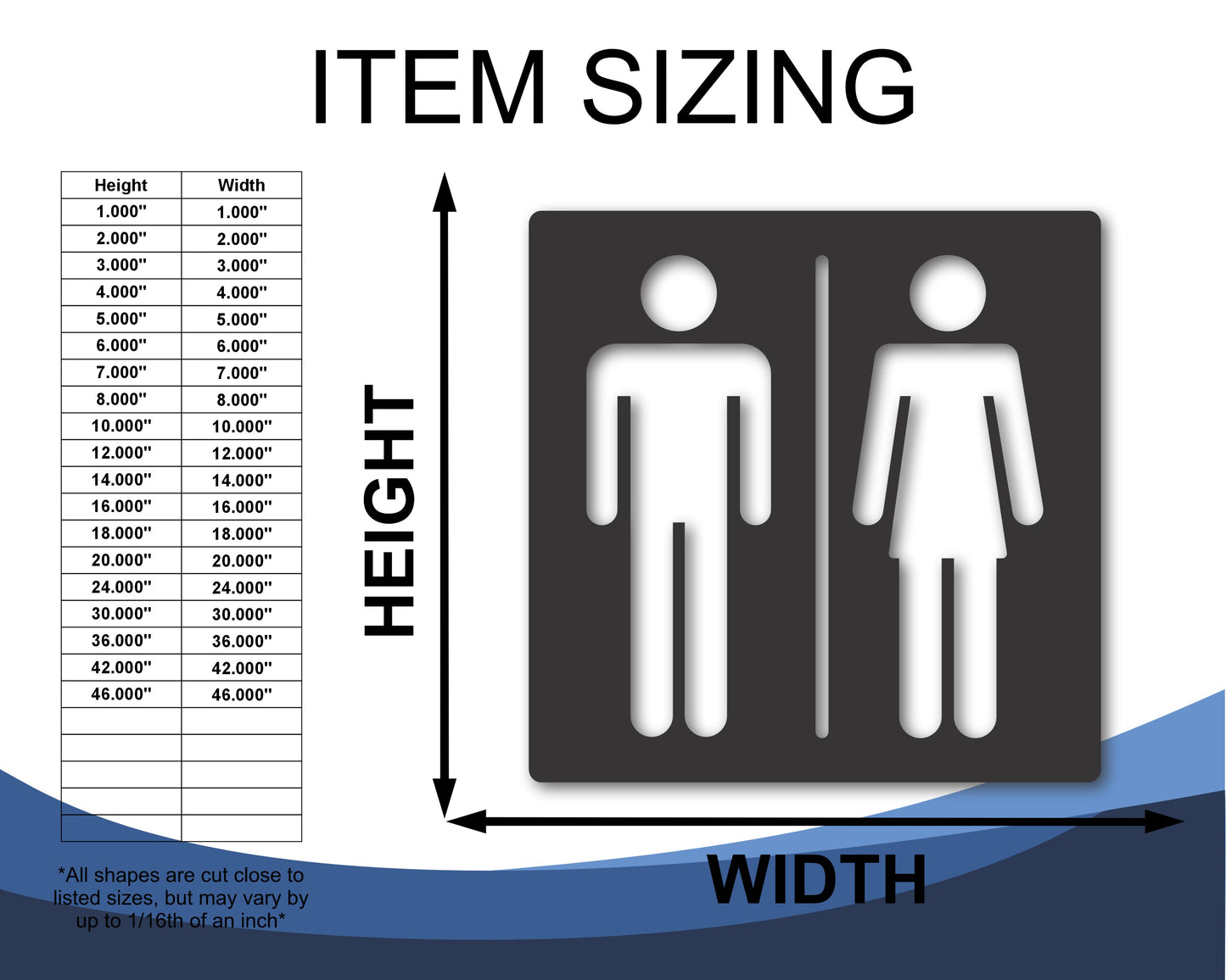Custom Metal Square Restroom Sign | Indoor Outdoor | Up to 46" | 20+ Color Options
