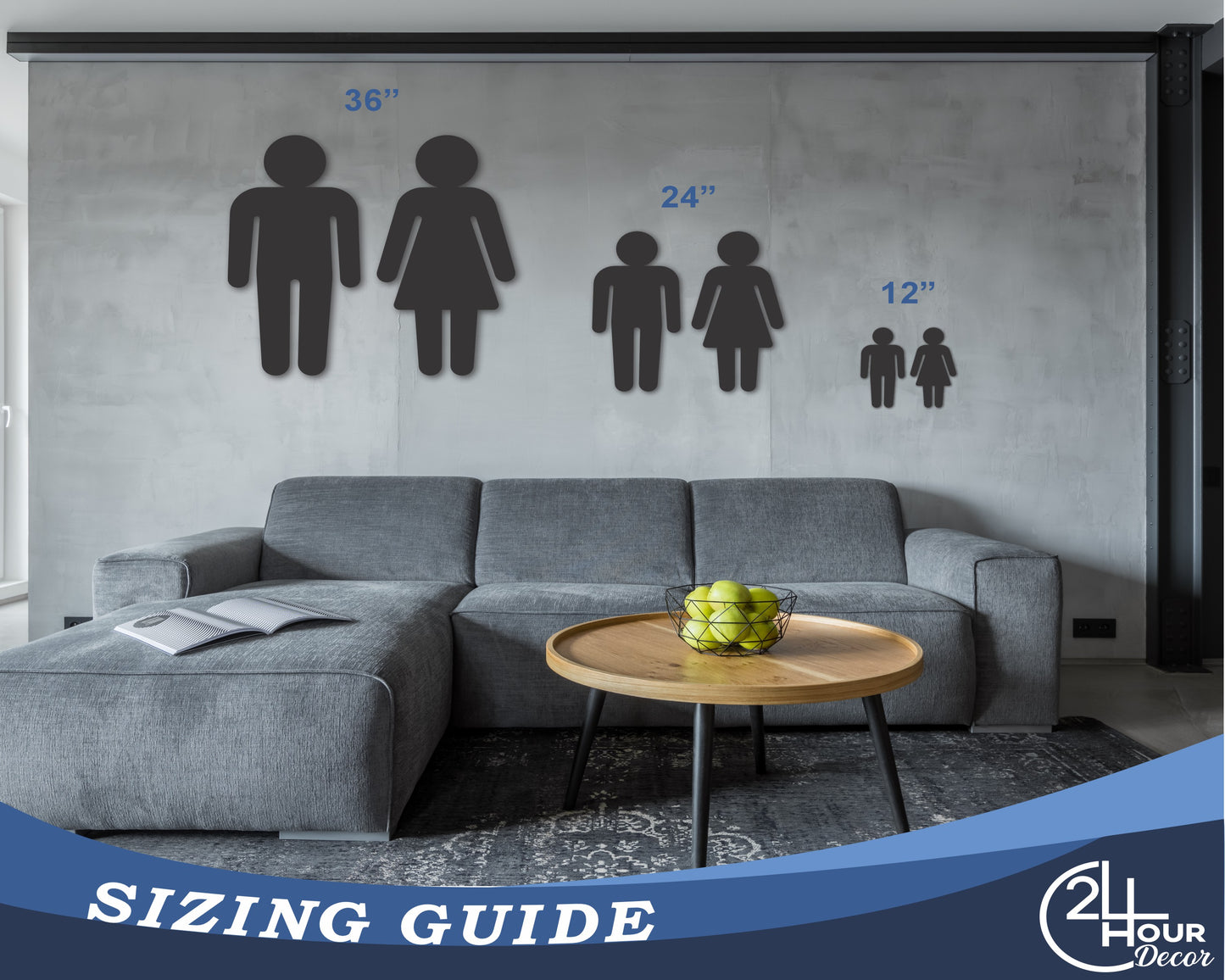 Custom Metal 2pc Restroom Sign | Indoor Outdoor | Up to 46" | 20+ Color Options