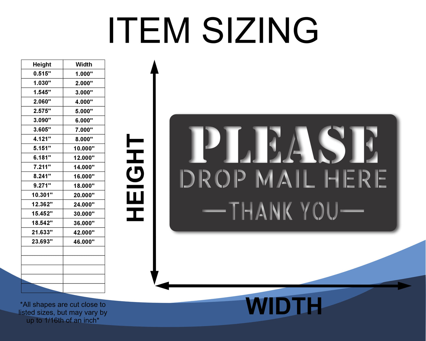 Custom Metal Please Drop Mail Here Sign | Outdoor | Up to 46" | 20+ Color Options
