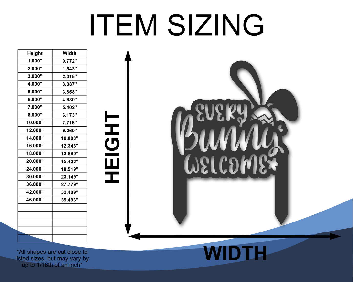 Custom Metal Every Bunny Welcome Yard Stake Sign | Indoor Outdoor | Up to 46" | 20+ Color Options