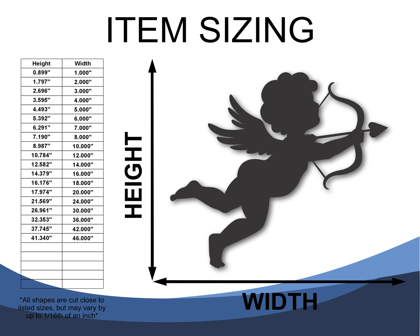 Custom Metal Cupid with Arrow Wall Art | Indoor Outdoor | Up to 46" | 20+ Color Options