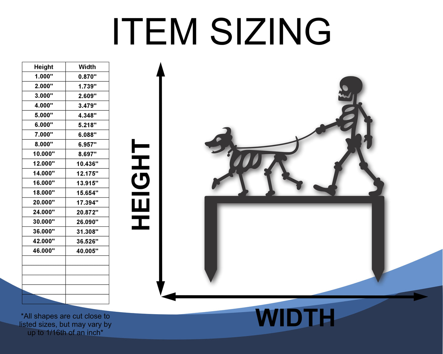 Custom Metal Skeleton Walking Dog Yard Stake Sign | Indoor Outdoor | Up to 46" | 20+ Color Options