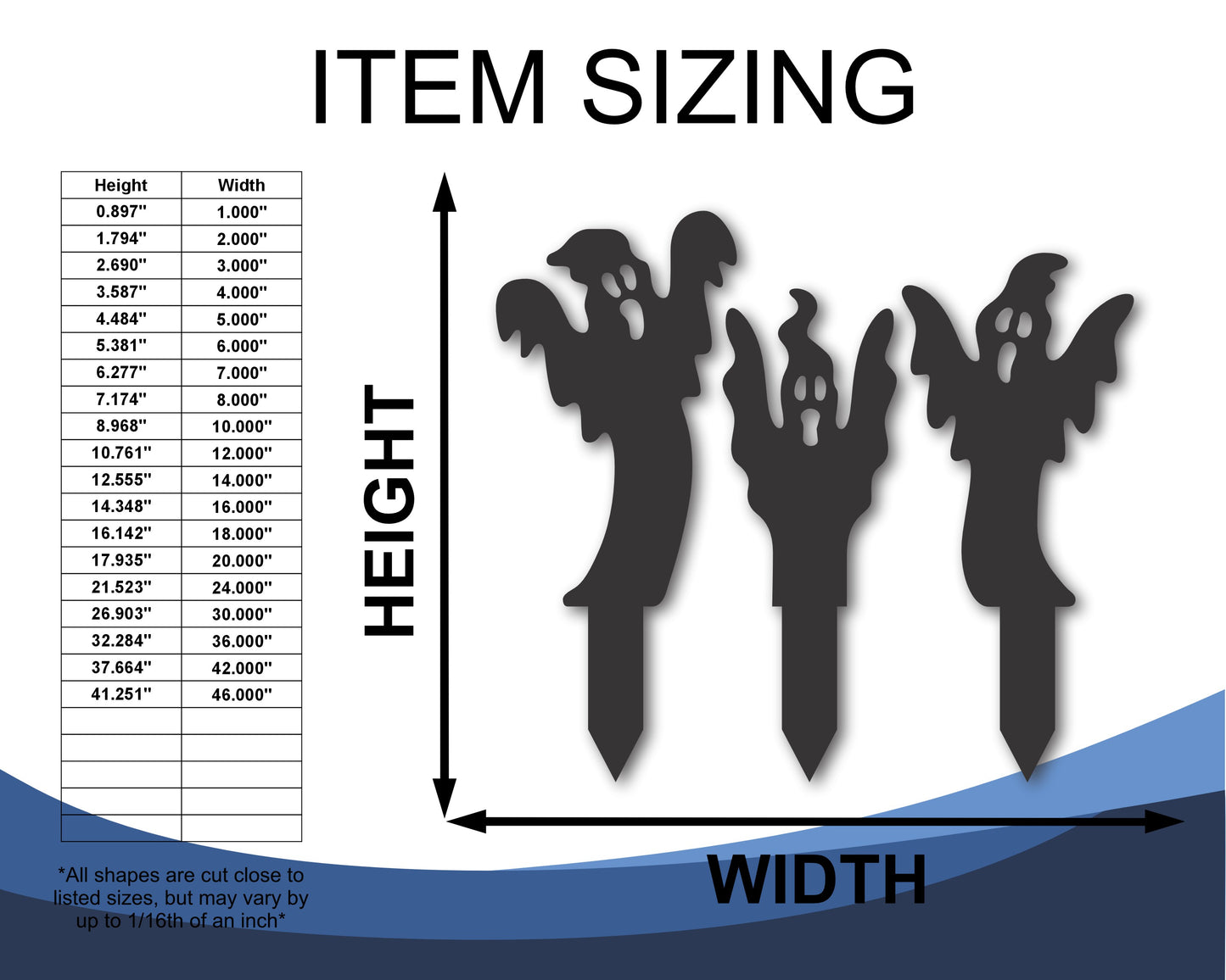 Custom Metal Spooky Ghost Trio Yard Stake Sign | 3pc | Indoor Outdoor | Up to 46" | 20+ Color Options