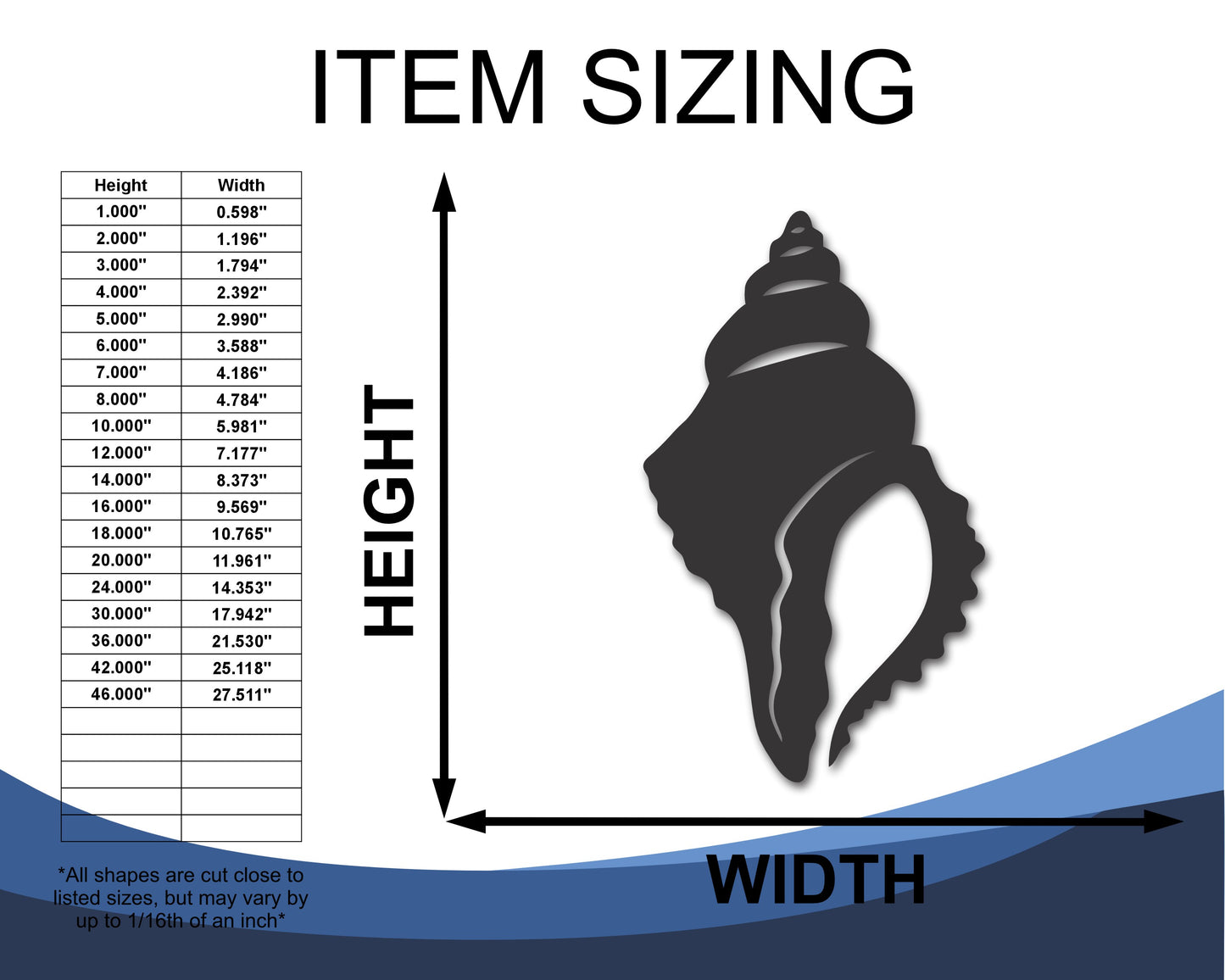 Custom Metal Conch Shell Wall Art | Indoor Outdoor | Up to 46" | 20+ Color Options