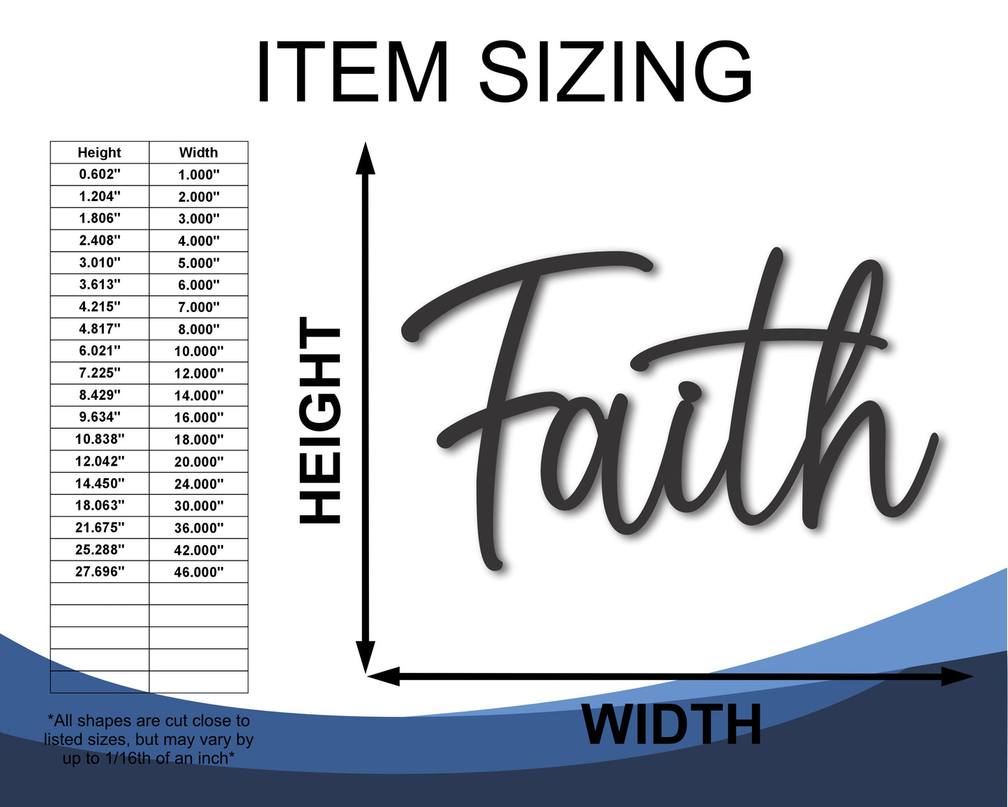 Custom Metal Faith Script Wall Art | Indoor Outdoor | Up to 46" | 20+ Color Options