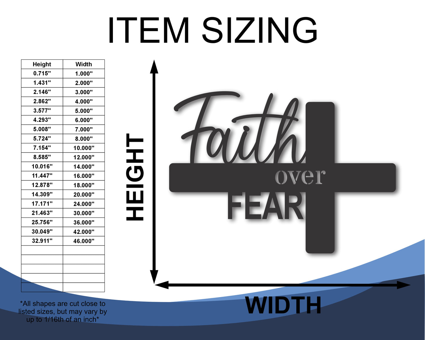 Custom Metal Faith over Fear Wall Art | Indoor Outdoor | Up to 46" | 20+ Color Options
