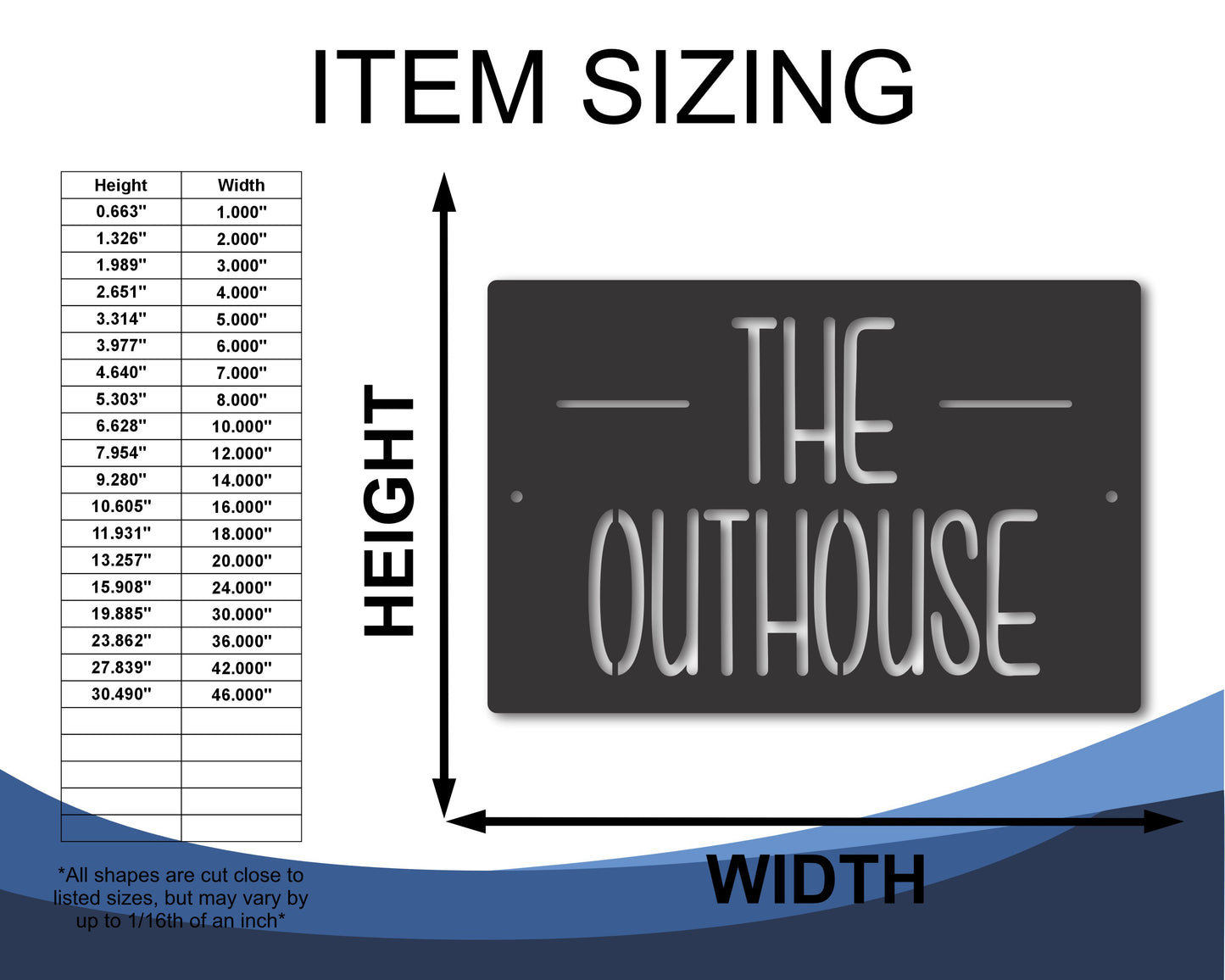Custom Metal Outhouse Wall Art | Indoor Outdoor | Up to 46" | 20+ Color Options