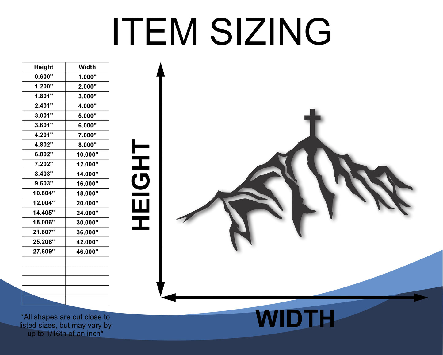 Custom Metal Cross on Mountain Wall Art | Indoor Outdoor | Up to 46" | 20+ Color Options