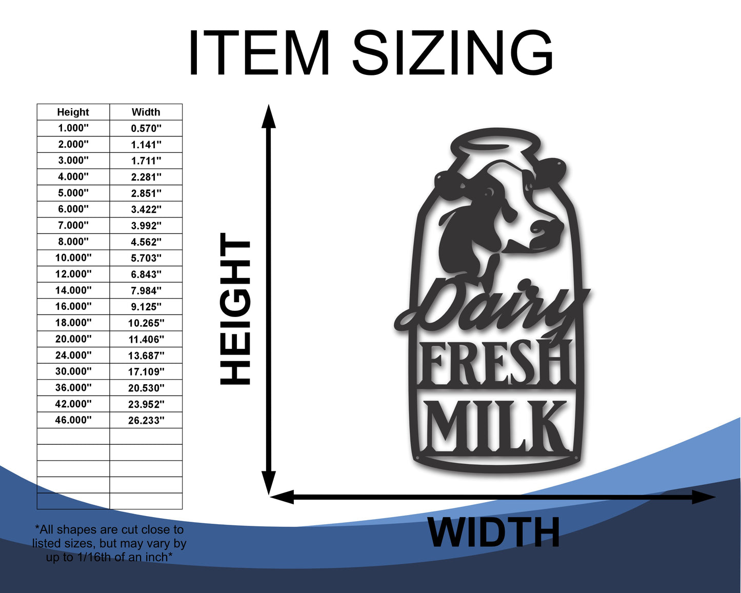 Custom Metal Dairy Fresh Milk Wall Art | Indoor Outdoor | Up to 46" | 20+ Color Options