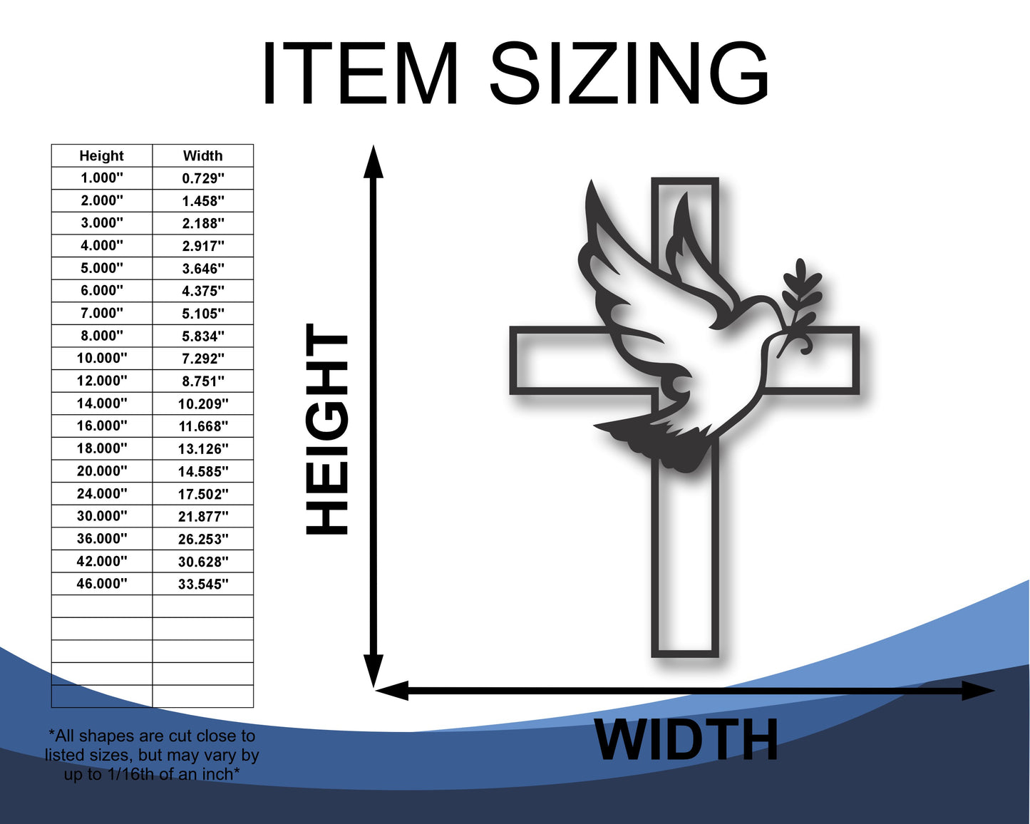 Custom Metal Dove on the Cross Wall Art | Indoor Outdoor | Up to 46" | 20+ Color Options