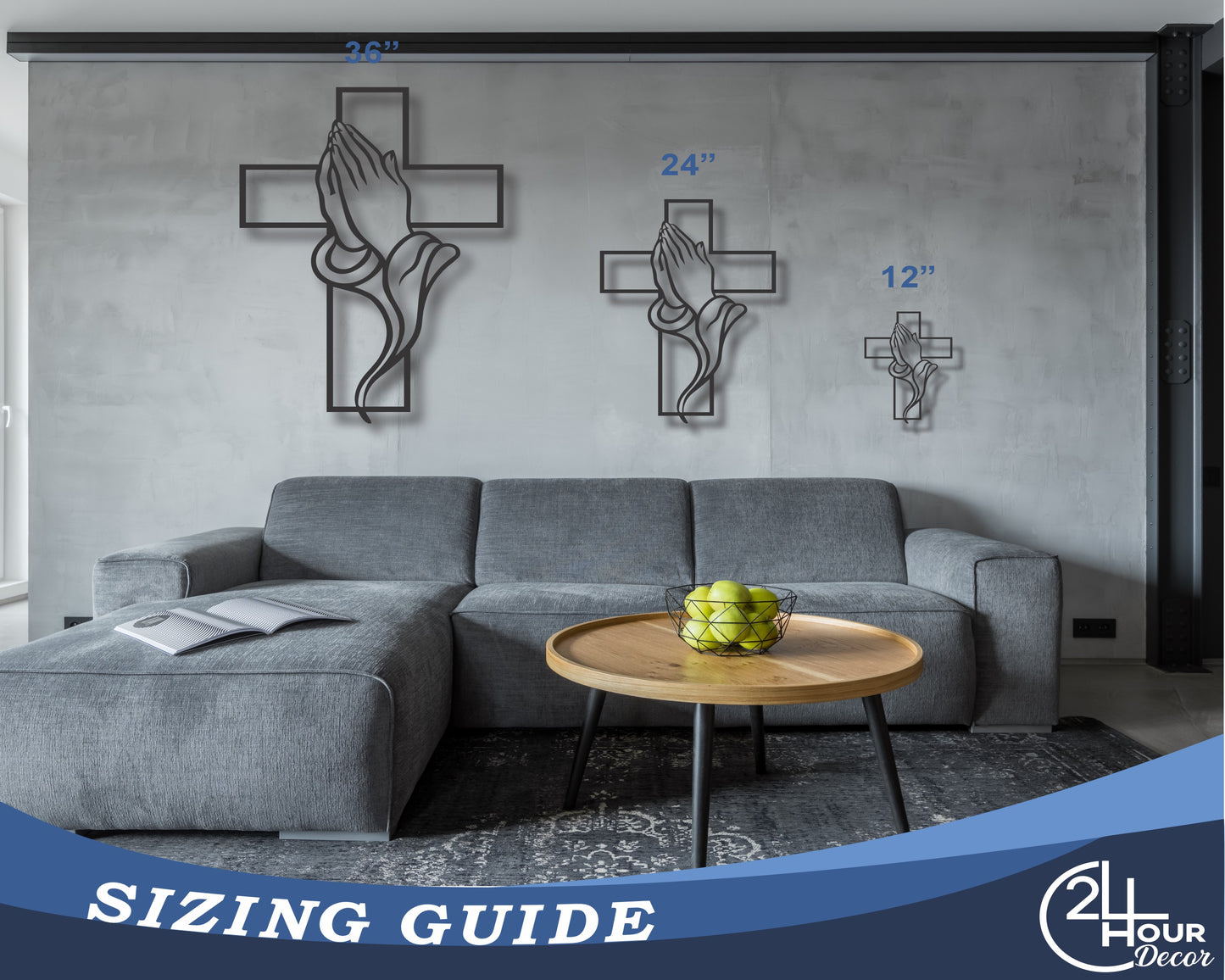 Custom Metal Praying Hands with Cross Wall Art | Indoor Outdoor | Up to 46" | 20+ Color Options