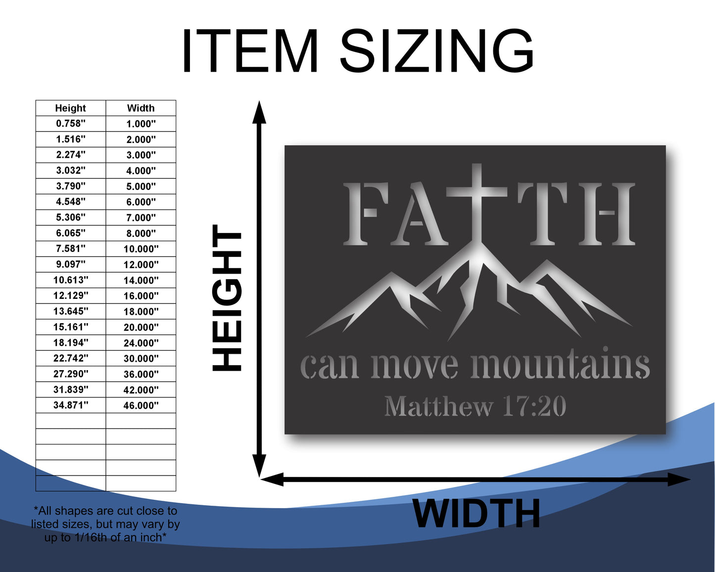 Custom Metal Faith Can Move Mountaains Wall Art | Indoor Outdoor | Up to 46" | 20+ Color Options
