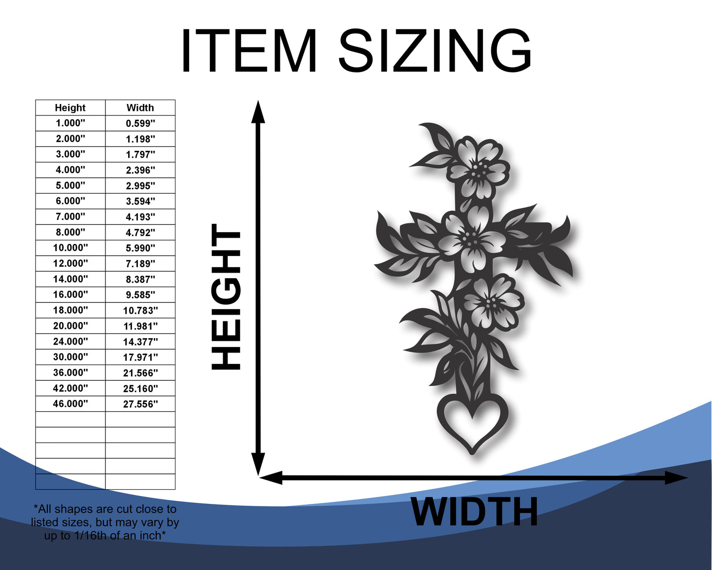Custom Metal Floral Cross Wall Art | Indoor Outdoor | Up to 46" | 20+ Color Options