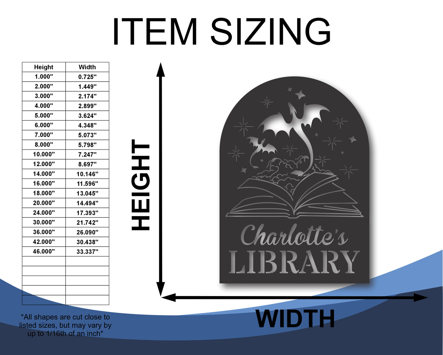 Custom Metal Fantasy Library Wall Art | Indoor Outdoor | Up to 46" | 20+ Color Options
