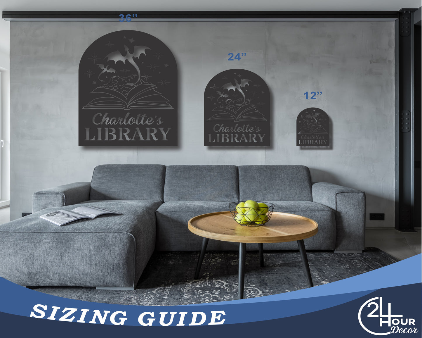 Custom Metal Fantasy Library Wall Art | Indoor Outdoor | Up to 46" | 20+ Color Options