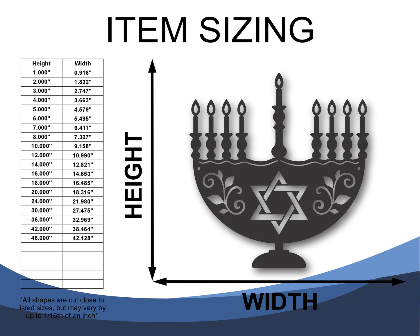 Custom Metal Hanukkah Menorah Wall Art | Indoor Outdoor | Up to 46" | 20+ Color Options