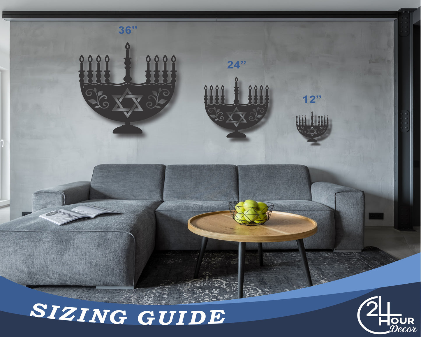 Custom Metal Hanukkah Menorah Wall Art | Indoor Outdoor | Up to 46" | 20+ Color Options