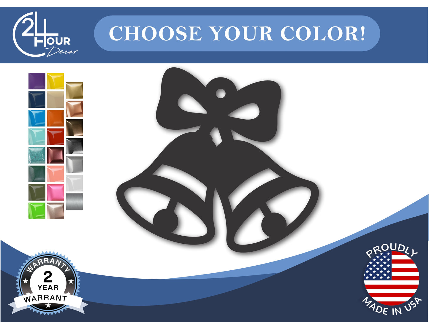 Custom Metal Christmas Bells Ornament | 4" to 5" | 20+ Color Options