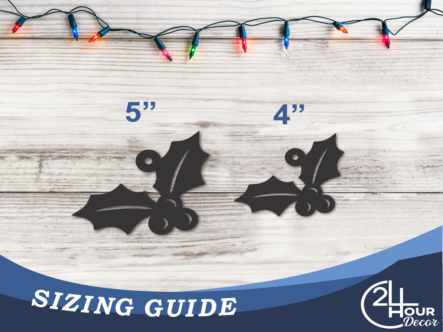 Custom Metal Holly Ornament | 4" to 5" | 20+ Color Options