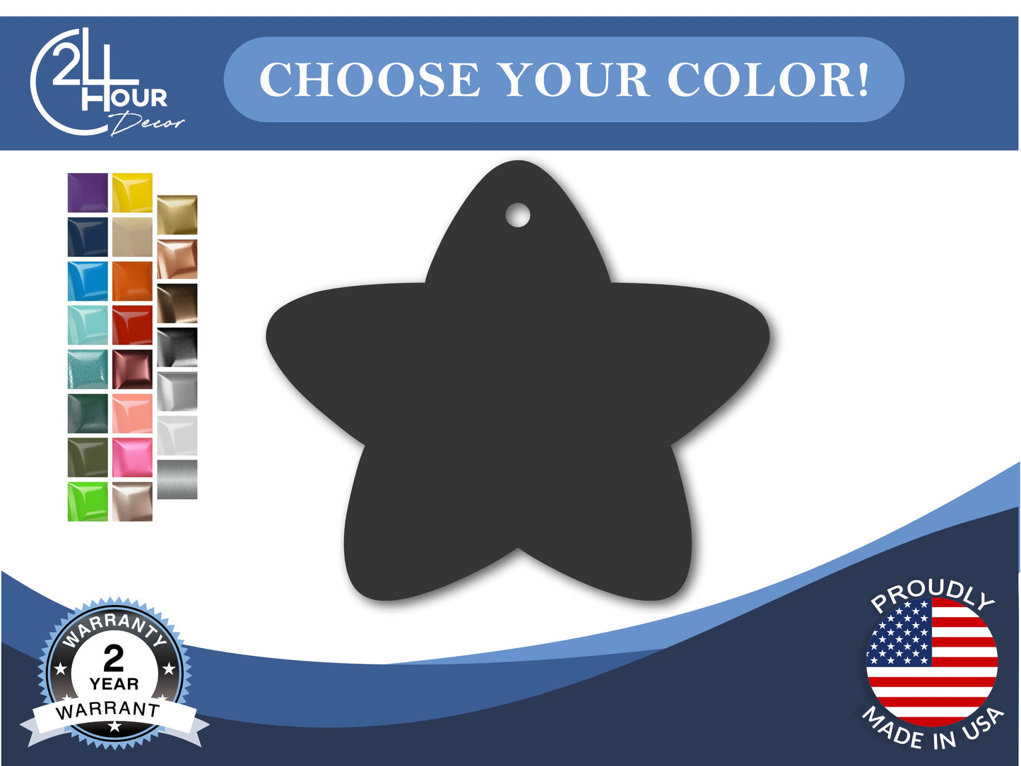 Custom Metal Star Ornament | 4" to 5" | 20+ Color Options