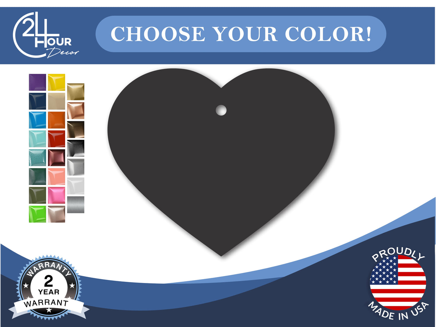 Custom Metal Heart Ornament | 4" to 5" | 20+ Color Options