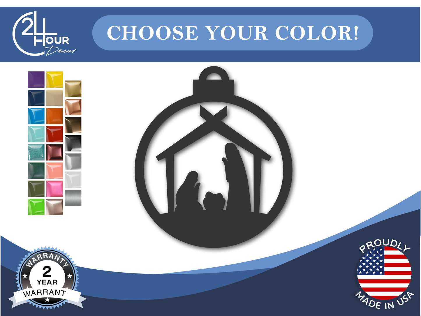 Custom Metal Nativity Scene Bulb Ornament | 4" to 5" | 20+ Color Options