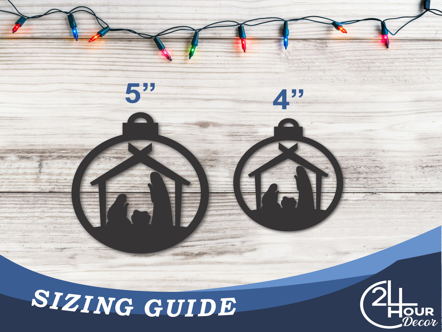 Custom Metal Nativity Scene Bulb Ornament | 4" to 5" | 20+ Color Options