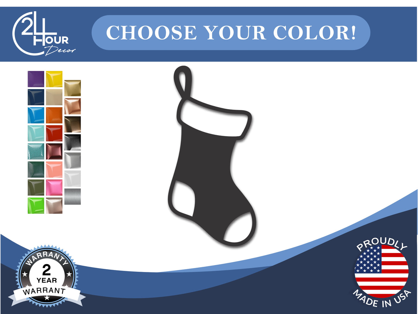Custom Metal Stocking Ornament | 4" to 5" | 20+ Color Options