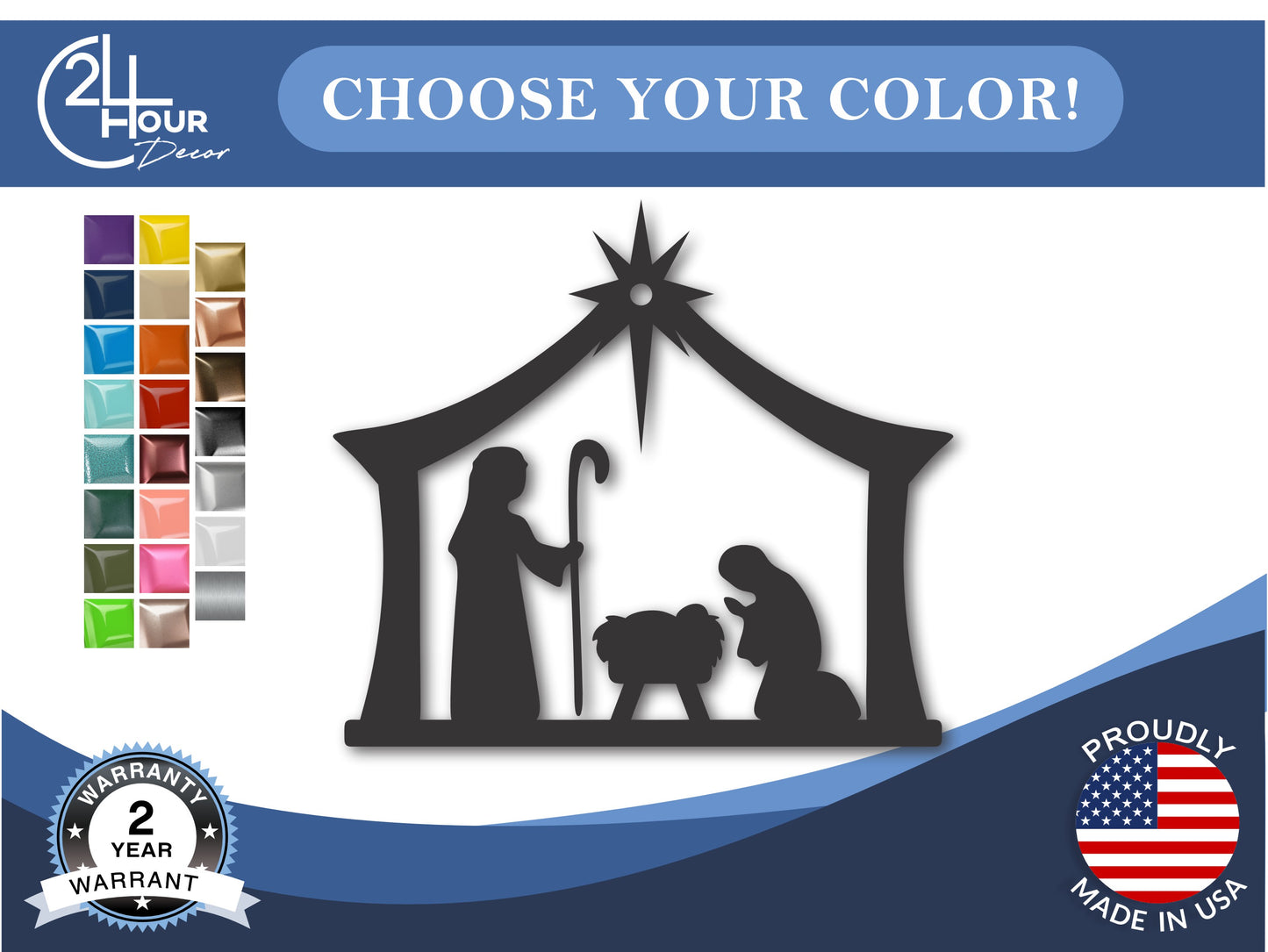 Custom Metal Nativity Scene Ornament | 4" to 5" | 20+ Color Options