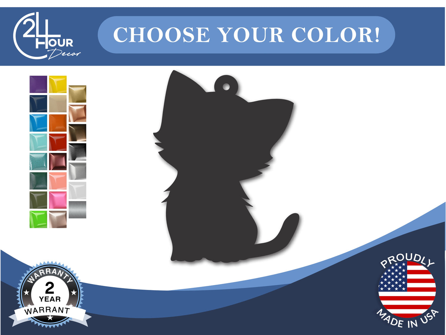 Custom Metal Kitten Ornament | 4" to 5" | 20+ Color Options