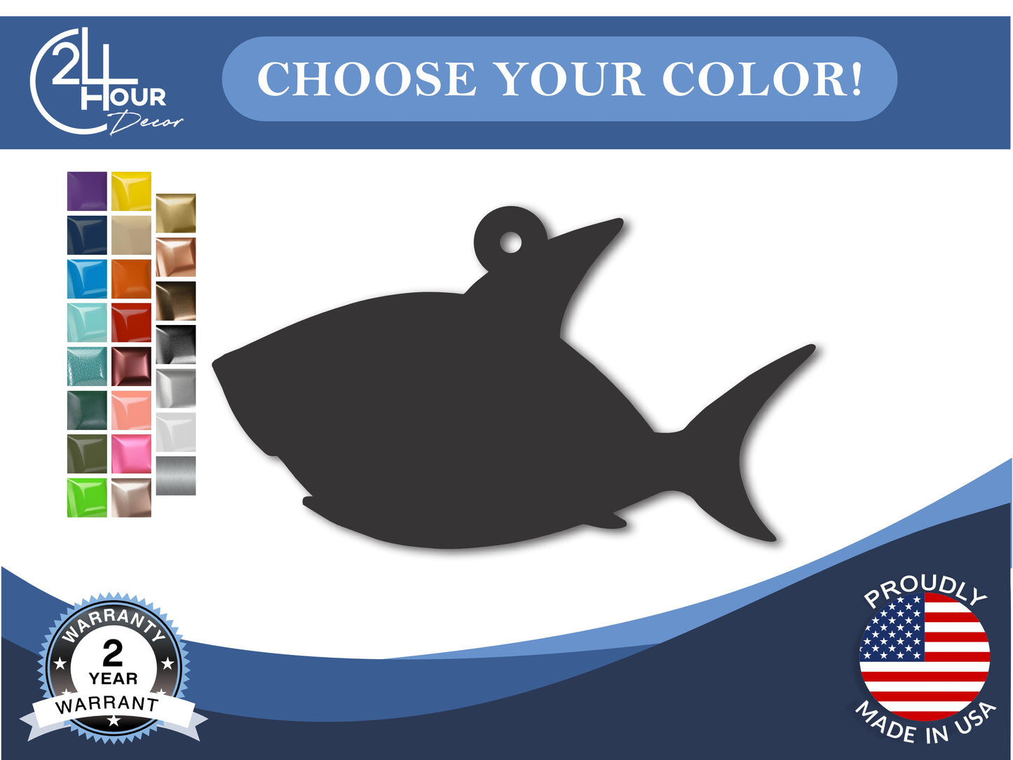 Custom Metal Shark Ornament | 4" to 5" | 20+ Color Options