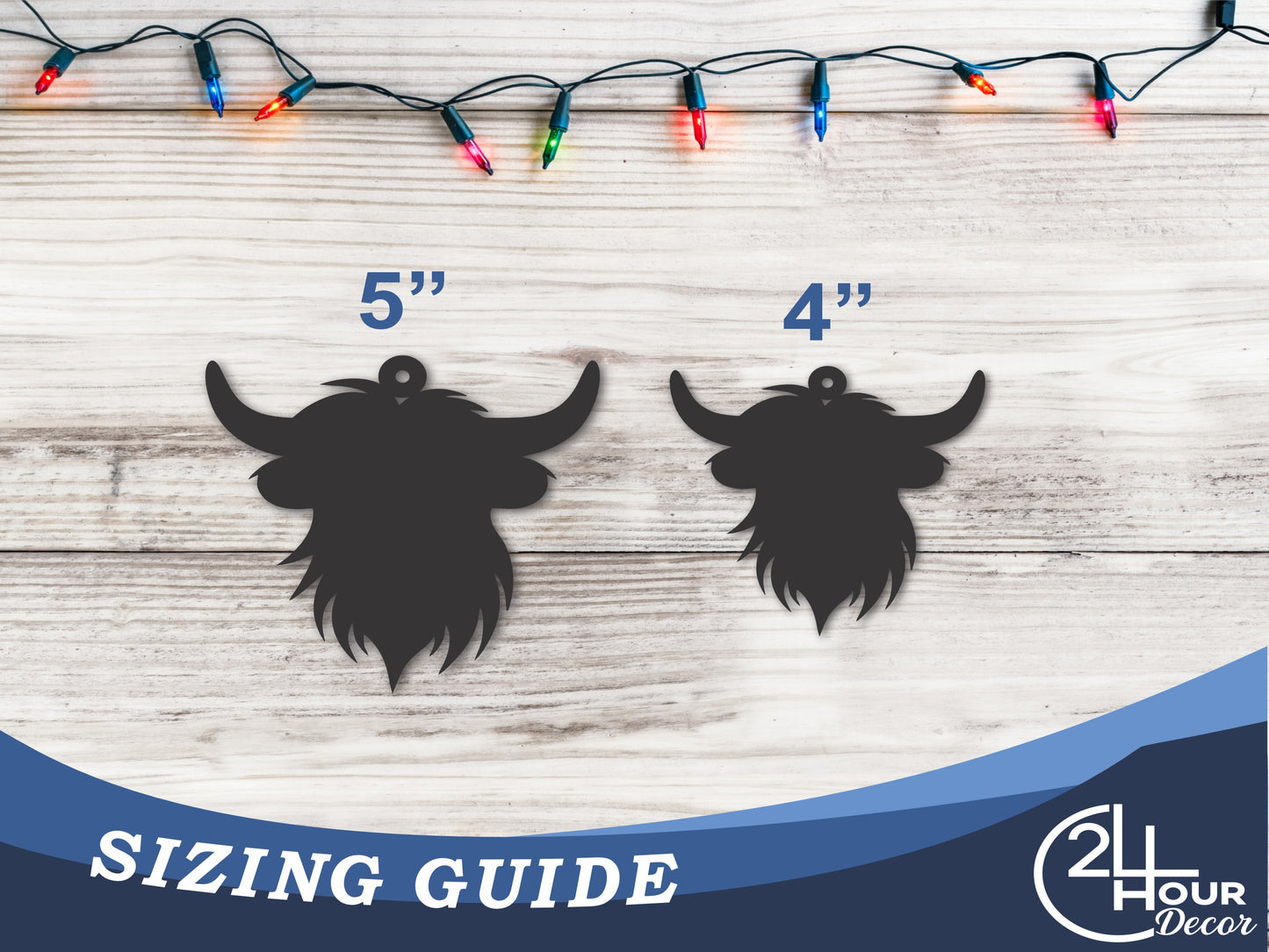 Custom Metal Highland Cow Ornament | 4" to 5" | 20+ Color Options